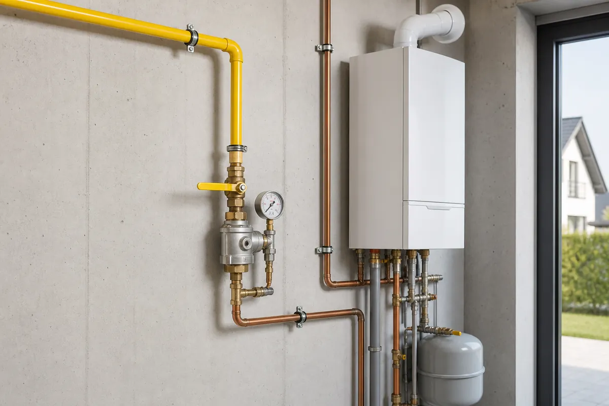 Domowa instalacja gazowa z zaworem i urządzeniem grzewczym